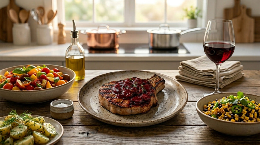 Brined Grilled Pork Chops with Cherry Mostarda